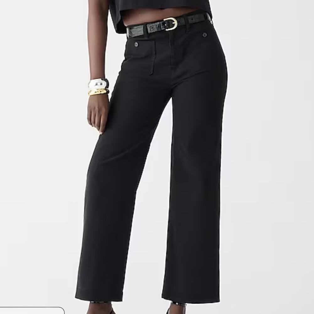 J Crew Sailor Slim Wide Leg Chino Pant Women's 31 Tall Black Patch Pocket